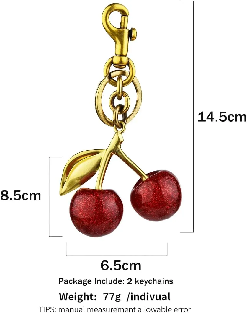 COOLANS 2 pairs Cherry Keychain Bag Charms,Car Key Ring Charm,Cute Novelty Keychains,Handbag Purse Key chains for Woman