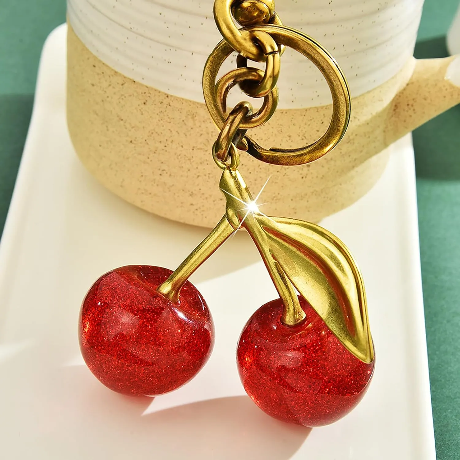 COOLANS 2 pairs Cherry Keychain Bag Charms,Car Key Ring Charm,Cute Novelty Keychains,Handbag Purse Key chains for Woman