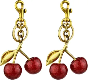 COOLANS 2 pairs Cherry Keychain Bag Charms,Car Key Ring Charm,Cute Novelty Keychains,Handbag Purse Key chains for Woman