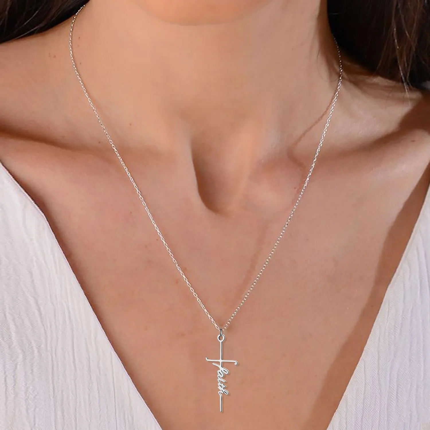 COTATI Faith Cross Necklace Jewelry for Women Silver Jesus Christian Pendant Necklaces Gifts for Mom