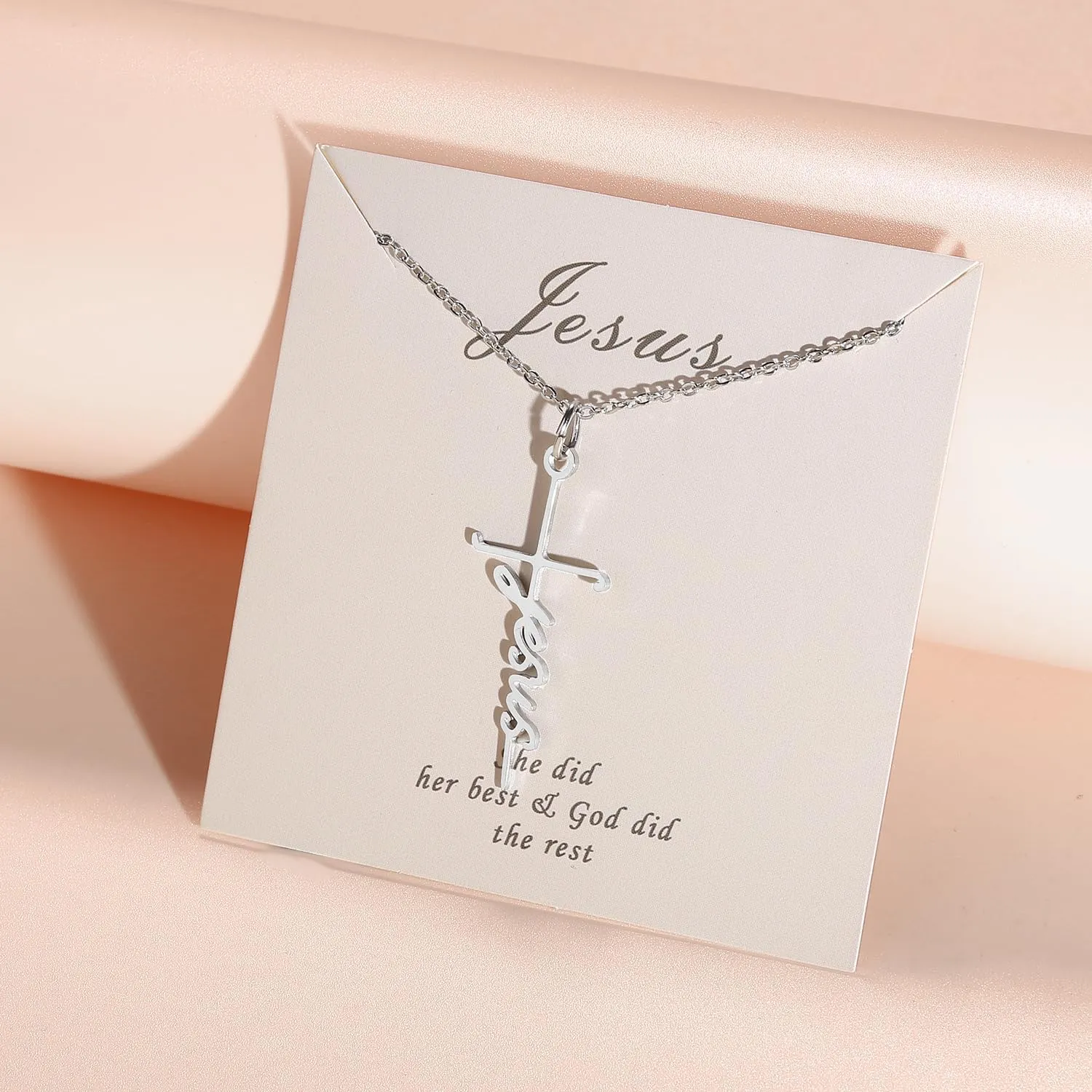 COTATI Faith Cross Necklace Jewelry for Women Silver Jesus Christian Pendant Necklaces Gifts for Mom