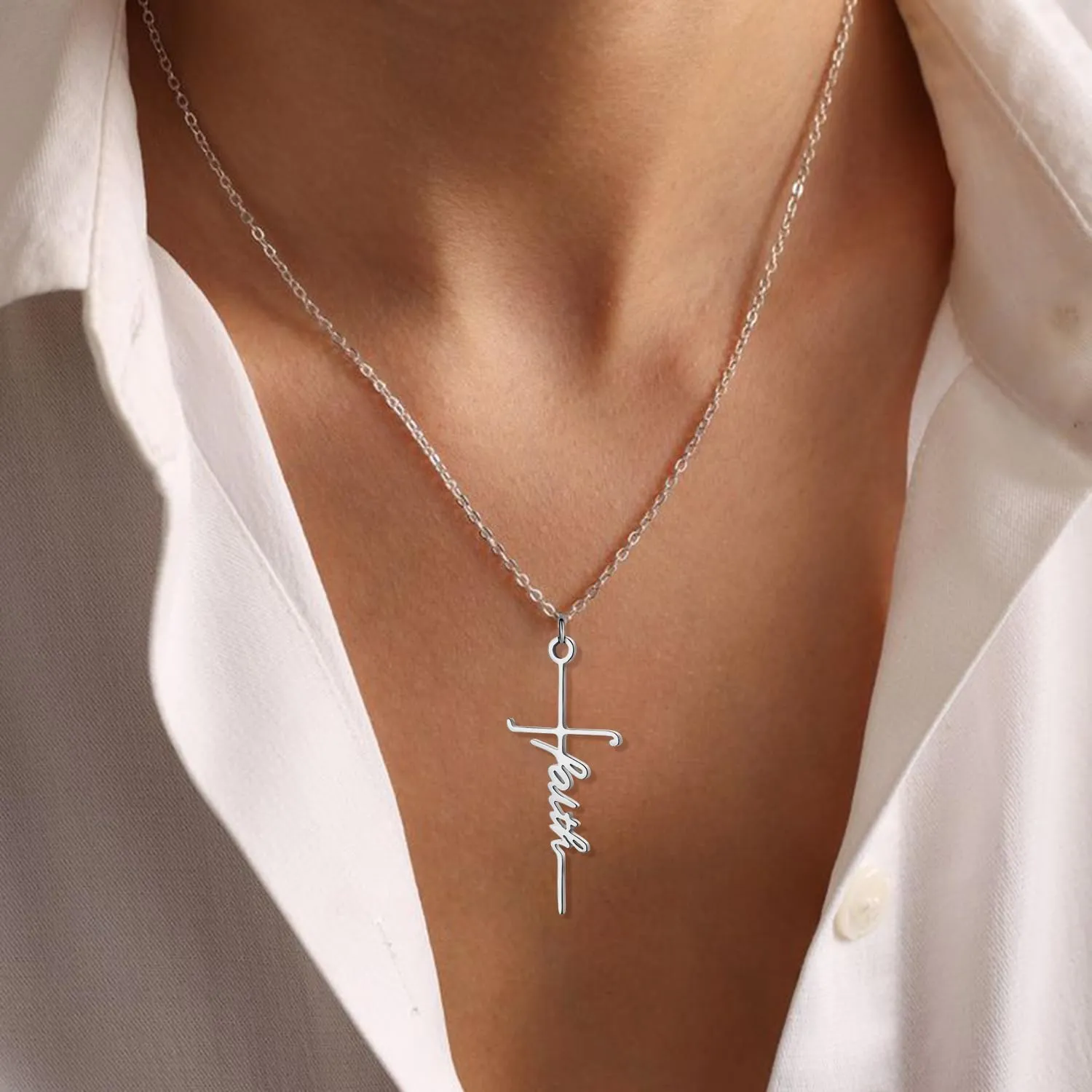COTATI Faith Cross Necklace Jewelry for Women Silver Jesus Christian Pendant Necklaces Gifts for Mom