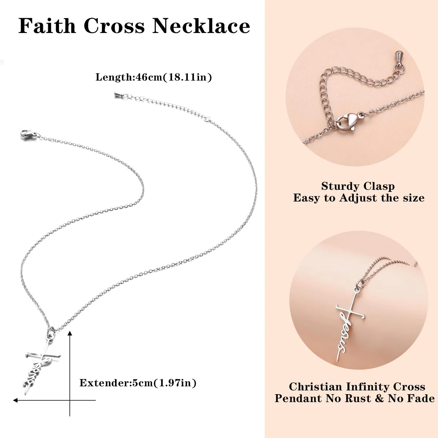 COTATI Faith Cross Necklace Jewelry for Women Silver Jesus Christian Pendant Necklaces Gifts for Mom