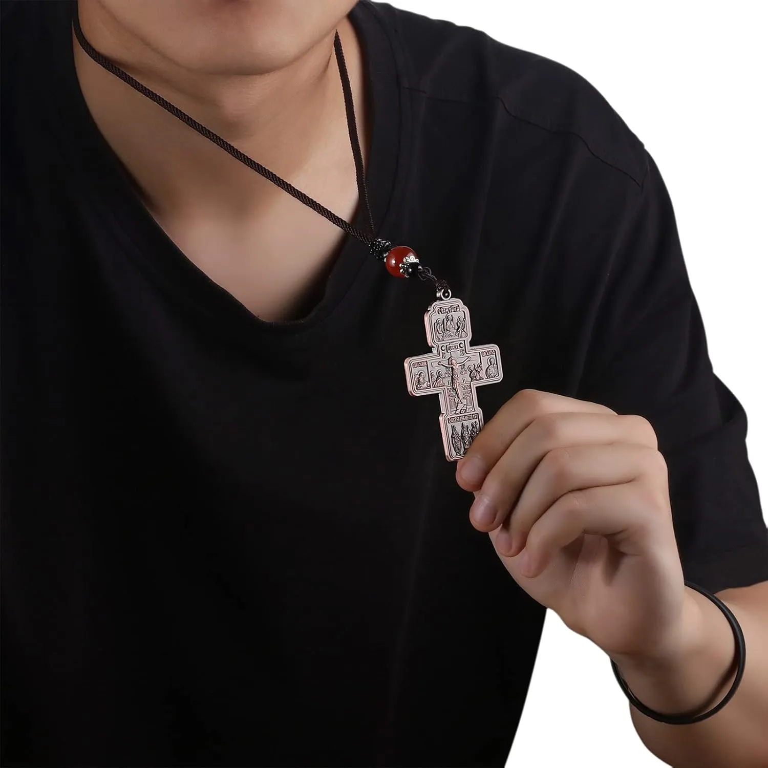 COTTVOTT Russian Orthodox Jesus Cross Pendant Necklaces Men Women Religious Prayer Crucifix Church Necklace