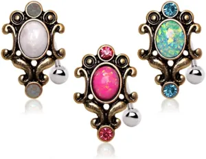 Covet Jewelry Antique Gold Plated Synthetic Opal Hinged Top Down Navel Ring