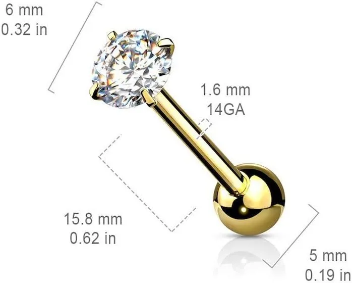 Covet Jewelry Prong Set Round CZ 316L Surgical Steel Barbell Tongue Rings (Aqua)