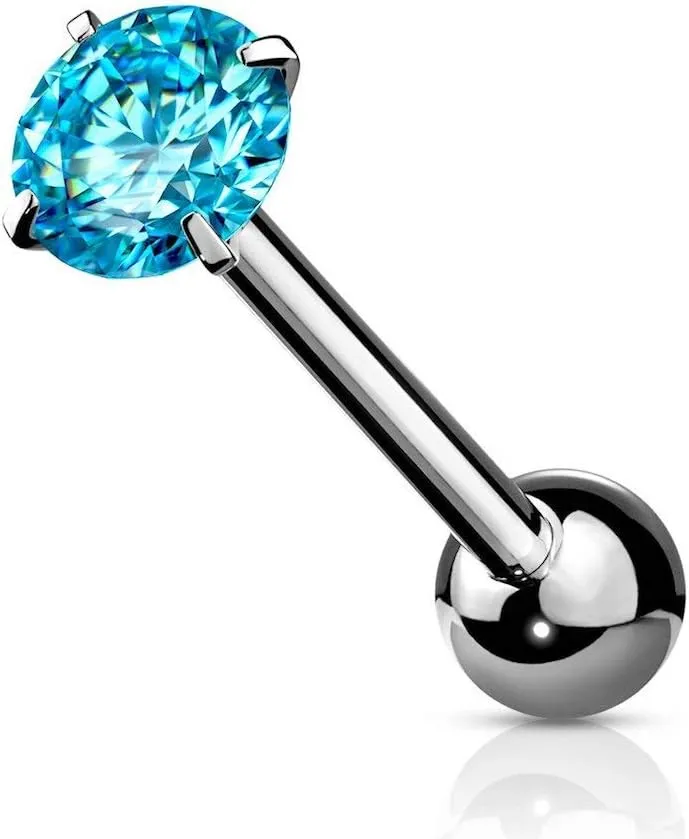 Covet Jewelry Prong Set Round CZ 316L Surgical Steel Barbell Tongue Rings (Aqua)