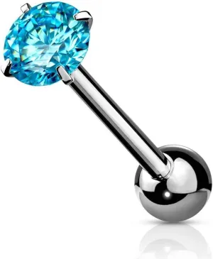 Covet Jewelry Prong Set Round CZ 316L Surgical Steel Barbell Tongue Rings (Aqua)