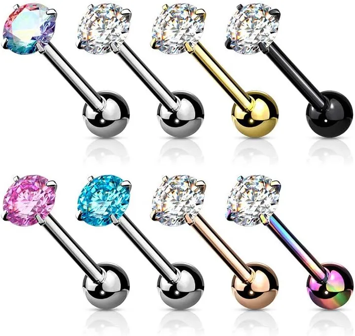 Covet Jewelry Prong Set Round CZ 316L Surgical Steel Barbell Tongue Rings (Aqua)