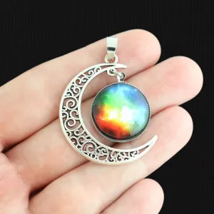 Crescent Moon Galaxy Antique Silver Tone Charm - SC7889