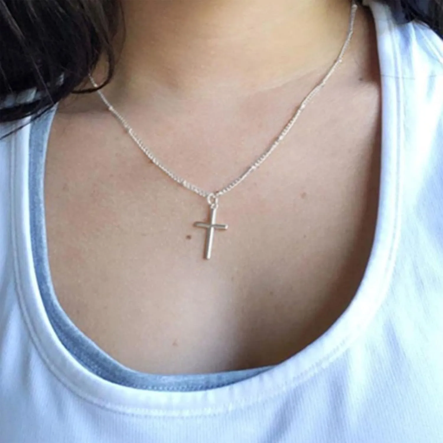 Cross Bead Choker Necklaces Religious Crucifix Necklace Cross Faith Necklace Silver Cross Pendant Necklace Jewelry for Women