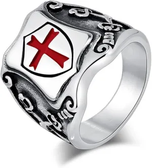 Cross Celtic Carved Signet Stainless Steel Ring for Men Silver Black Shield Christian Cool Metal Vintage Nordic Viking Religous Ring Biker Punk Jewelry