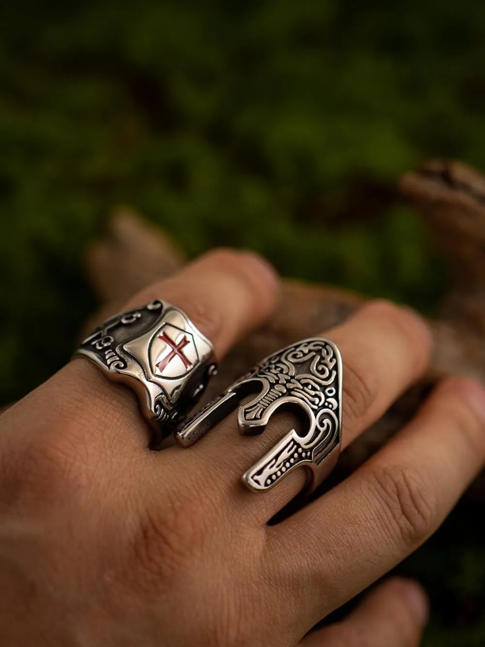 Cross Celtic Carved Signet Stainless Steel Ring for Men Silver Black Shield Christian Cool Metal Vintage Nordic Viking Religous Ring Biker Punk Jewelry
