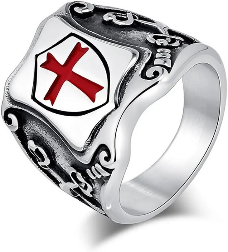 Cross Celtic Carved Signet Stainless Steel Ring for Men Silver Black Shield Christian Cool Metal Vintage Nordic Viking Religous Ring Biker Punk Jewelry
