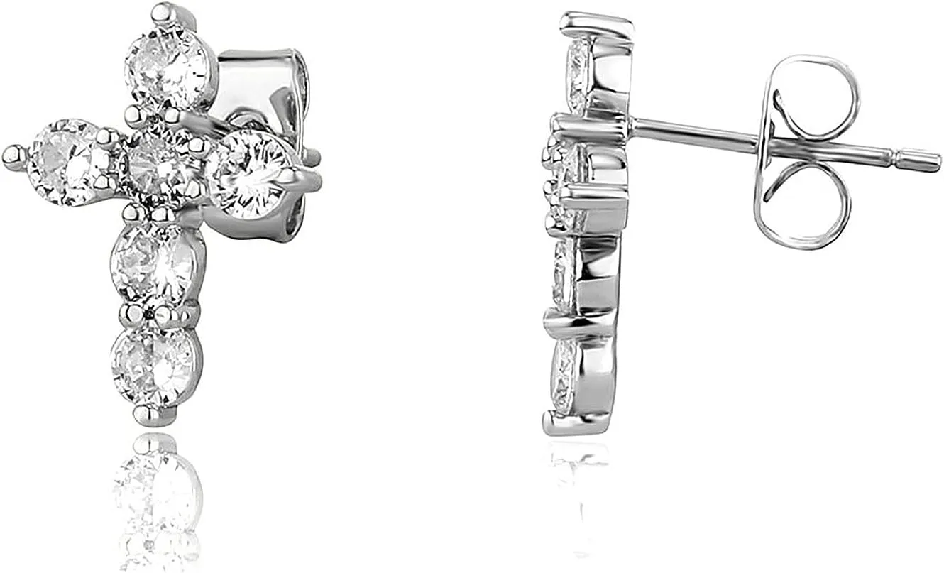 Cross Earrings 14K Gold Plated Dainty Mens Cross Stud Earrings Cubic Zirconia Religious Earring Studs for Men