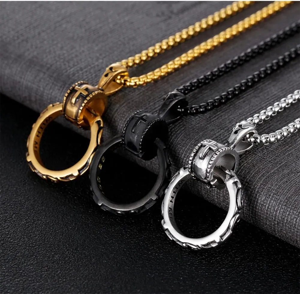 Cross Eternal Ring Pendant Necklace Stainless Steel Pendant Necklace for Men Women Best Friend Necklaces