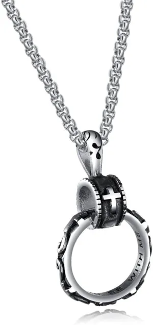 Cross Eternal Ring Pendant Necklace Stainless Steel Pendant Necklace for Men Women Best Friend Necklaces