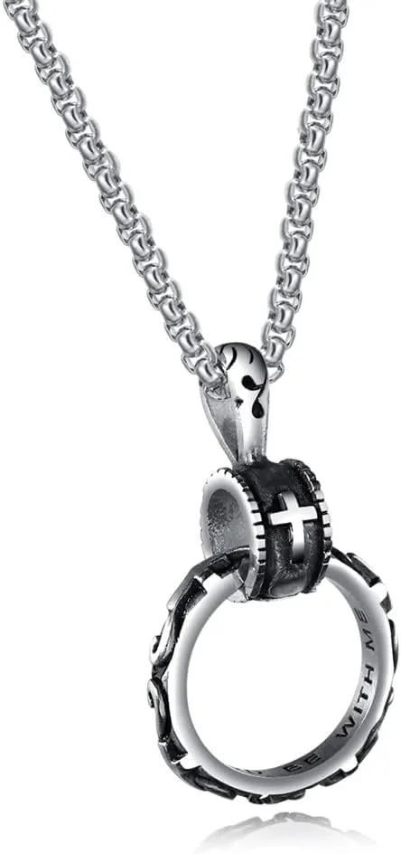 Cross Eternal Ring Pendant Necklace Stainless Steel Pendant Necklace for Men Women Best Friend Necklaces