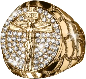 Cross Jesus Faith Men's Ring 1 Cttw Real Diamond in 10K 14K 18K Solid Gold Rings(G-H color, I2-I3 clarity)