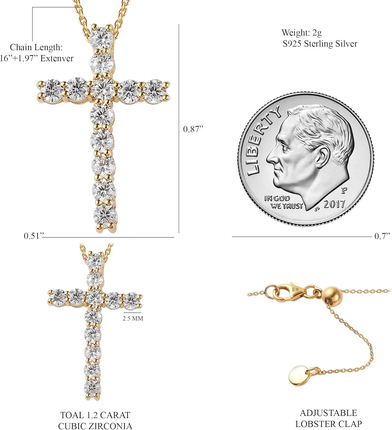 Cross Necklace for Women 925 Sterling Silver Cubic Zirconia Cross Crucifix Pendant Necklace Simple Dainty Necklace Anniversary Birthday for Women 18 Inch