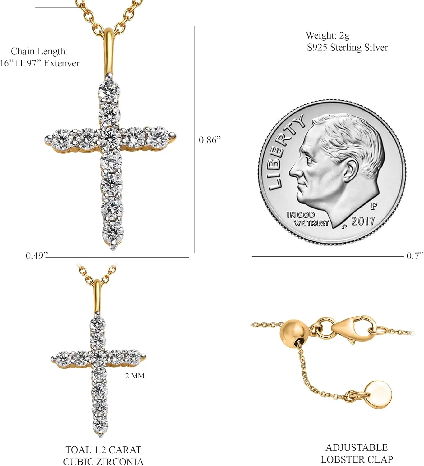 Cross Necklace for Women 925 Sterling Silver Cubic Zirconia Cross Crucifix Pendant Necklace Simple Dainty Necklace Anniversary Birthday for Women 18 Inch
