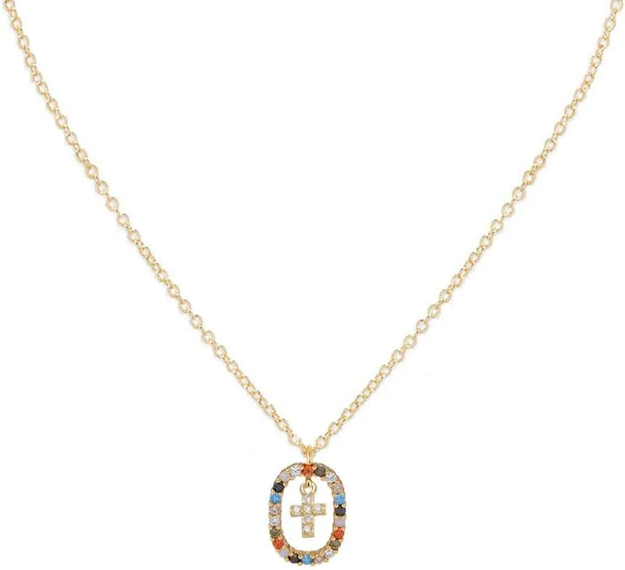 Cross Necklace for Women Dainty 14K Gold Plated Cubic Zirconia Cross Pendant Necklaces Jewelry Gifts