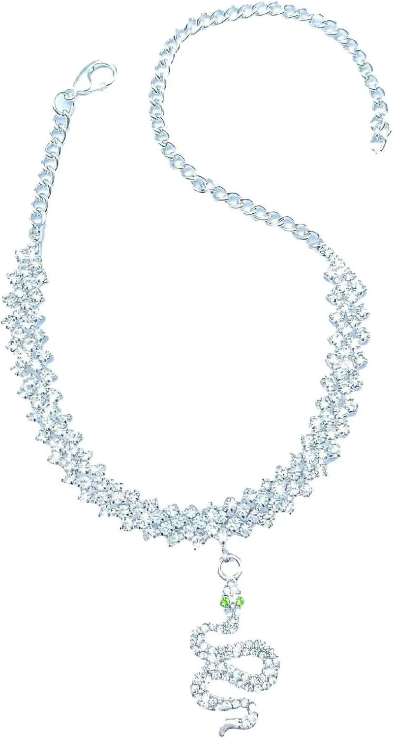 Crystal Anklet for Women 7.1 3.9 Inch Extendable Chain with Sparkling Zircon,Adjustable Snake Dangle Anklet Jewelry for Summer Beach Party/Bridal/Gift