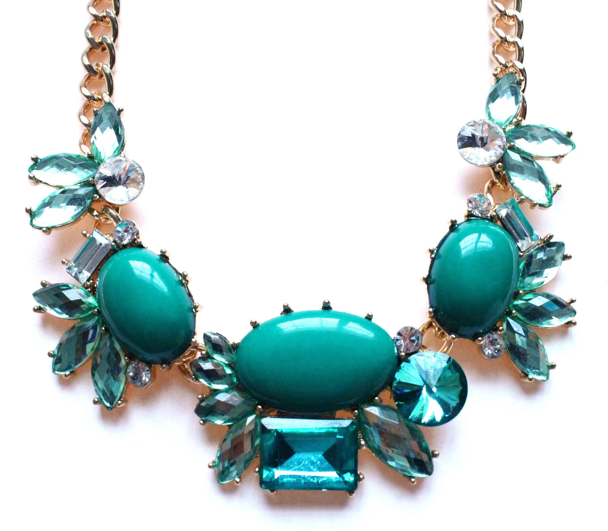 Crystal Cluster Statement Necklace- Green