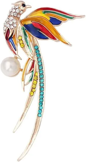 Crystal Colorful Phoenix Brooch Cute Rhinestone Animal Peacock Lapel Pin Chinese Style Jewelry for Women Ladies Clothing Accessories Gift