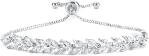 Crystal Leaf Bracelet for Women Adjustable Cubic Zirconia Tennis Chain 18K Gold Plated Bridal Wedding Jewelry