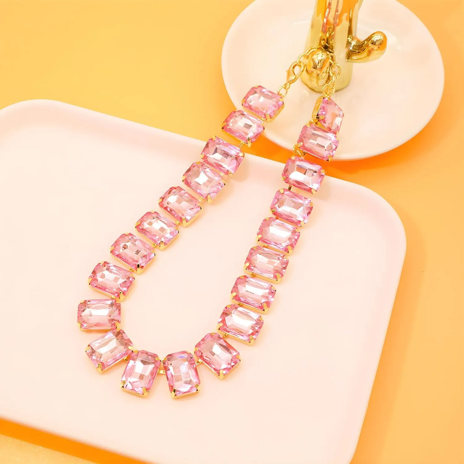 Crystal Rhinestone Choker Collar Necklace For Women Emerald Statement Piece Sparkly Colorful Crystal Neck Gold Chain Necklace