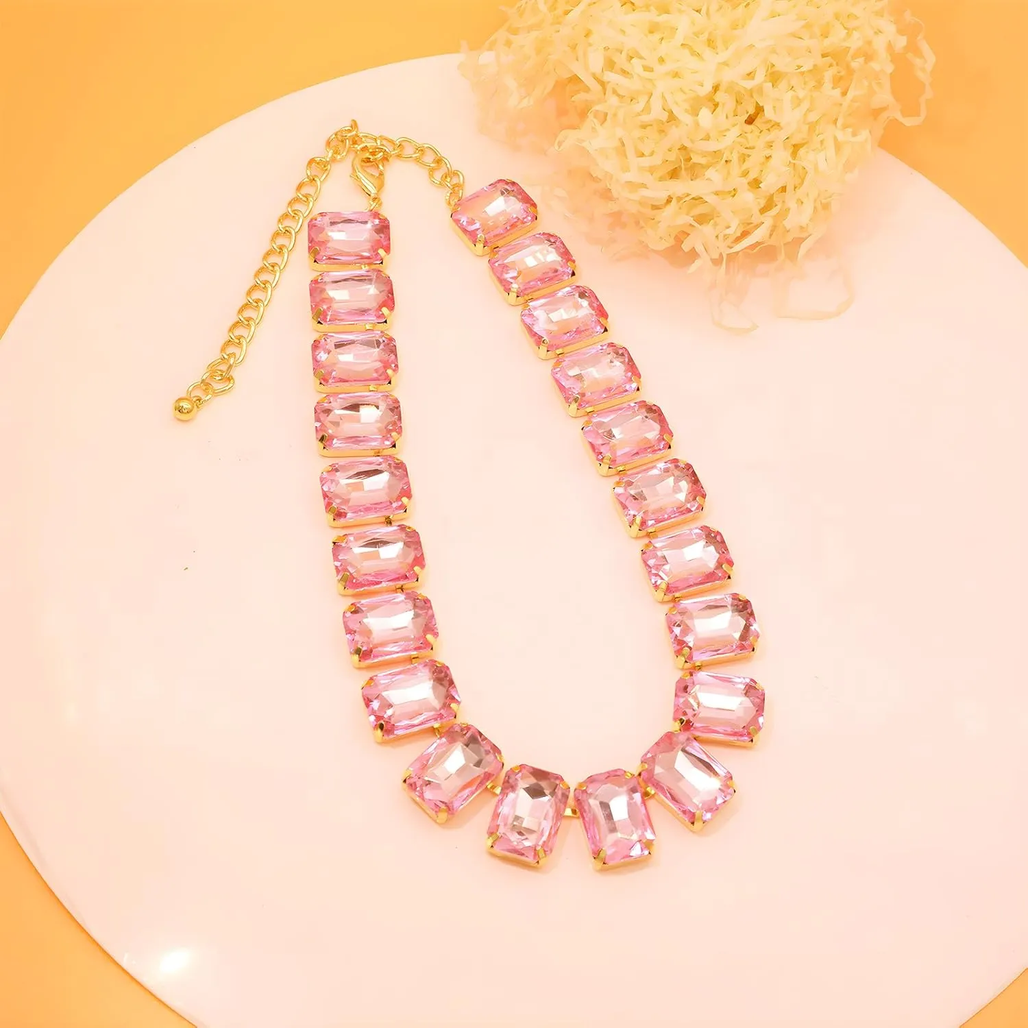 Crystal Rhinestone Choker Collar Necklace For Women Emerald Statement Piece Sparkly Colorful Crystal Neck Gold Chain Necklace
