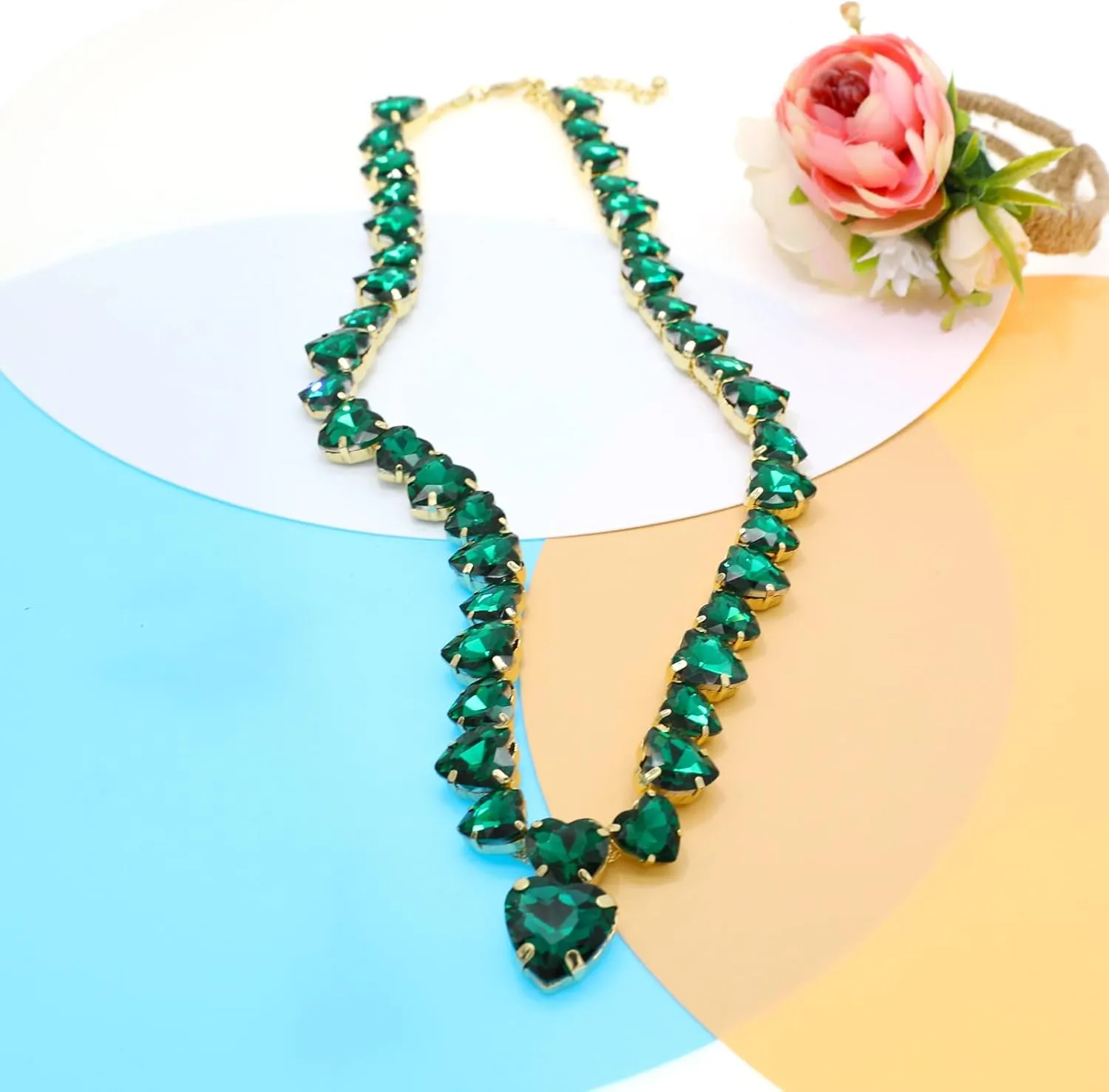 Crystal Rhinestone Choker Collar Necklace For Women Emerald Statement Piece Sparkly Colorful Crystal Neck Gold Chain Necklace