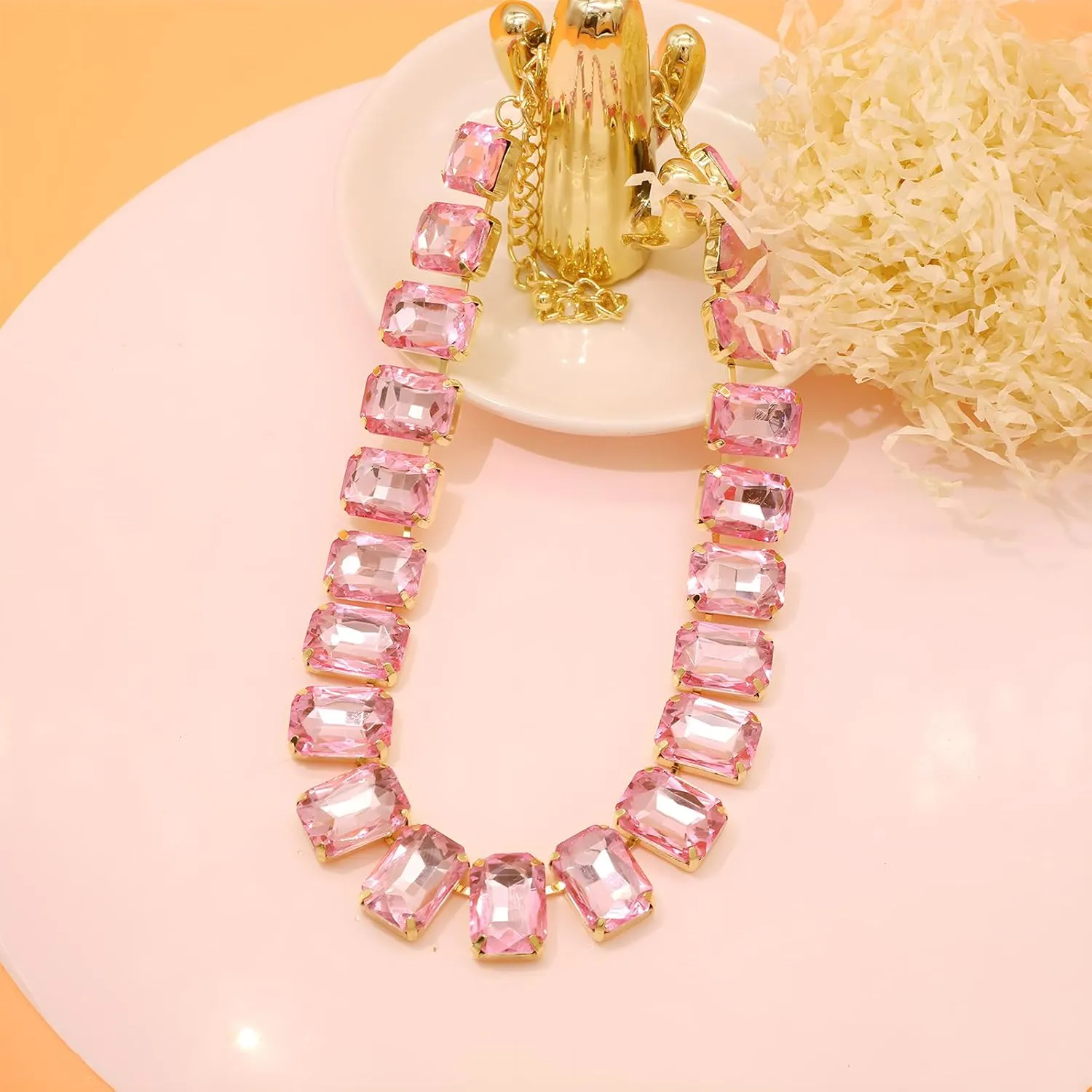 Crystal Rhinestone Choker Collar Necklace For Women Emerald Statement Piece Sparkly Colorful Crystal Neck Gold Chain Necklace
