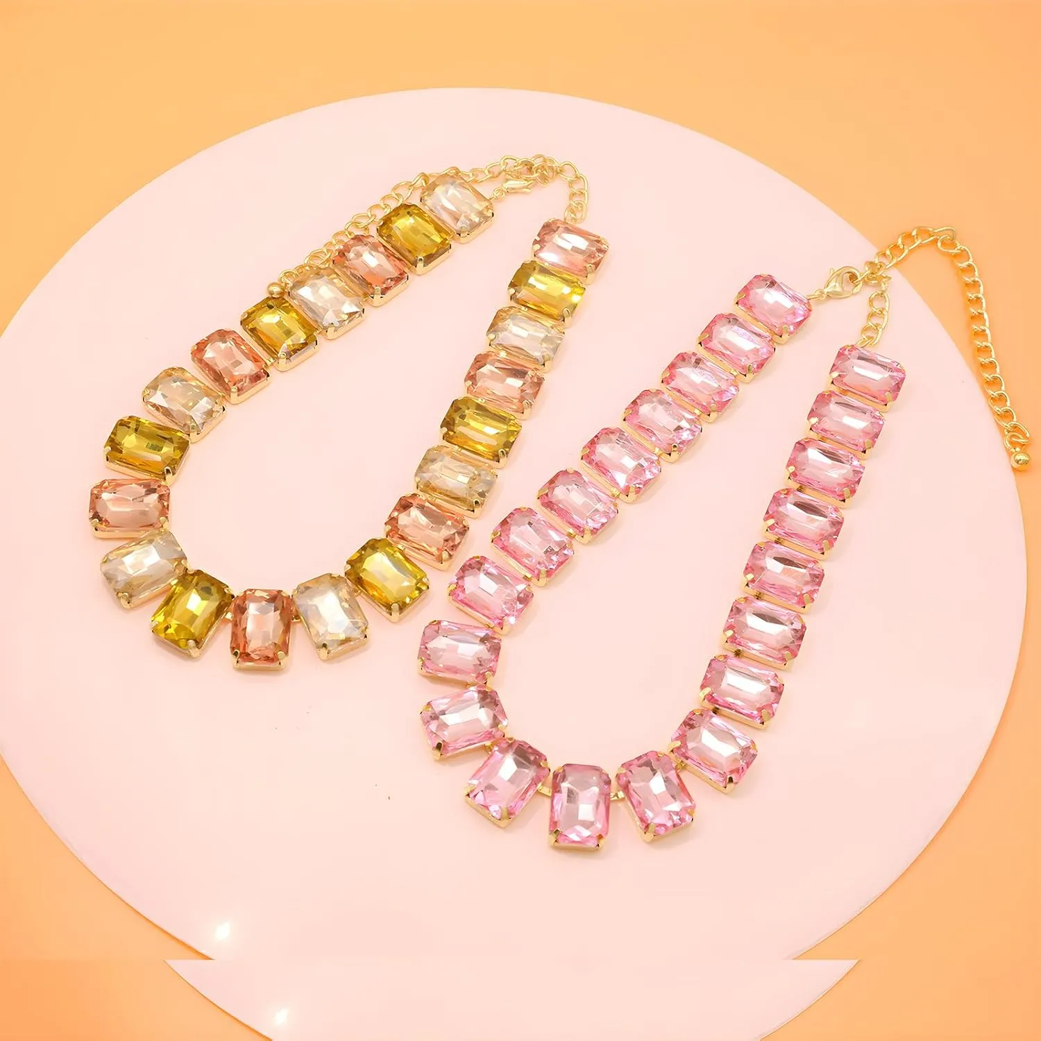 Crystal Rhinestone Choker Collar Necklace For Women Emerald Statement Piece Sparkly Colorful Crystal Neck Gold Chain Necklace