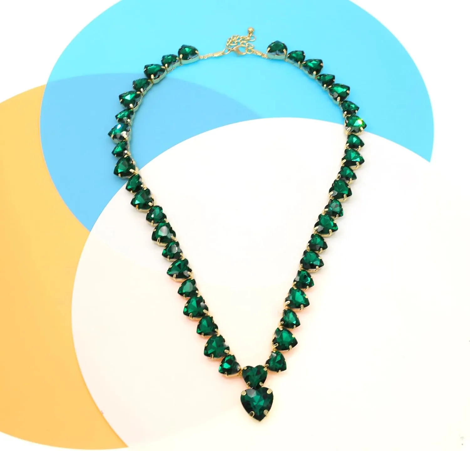 Crystal Rhinestone Choker Collar Necklace For Women Emerald Statement Piece Sparkly Colorful Crystal Neck Gold Chain Necklace
