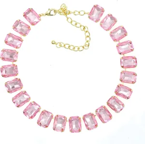 Crystal Rhinestone Choker Collar Necklace For Women Emerald Statement Piece Sparkly Colorful Crystal Neck Gold Chain Necklace