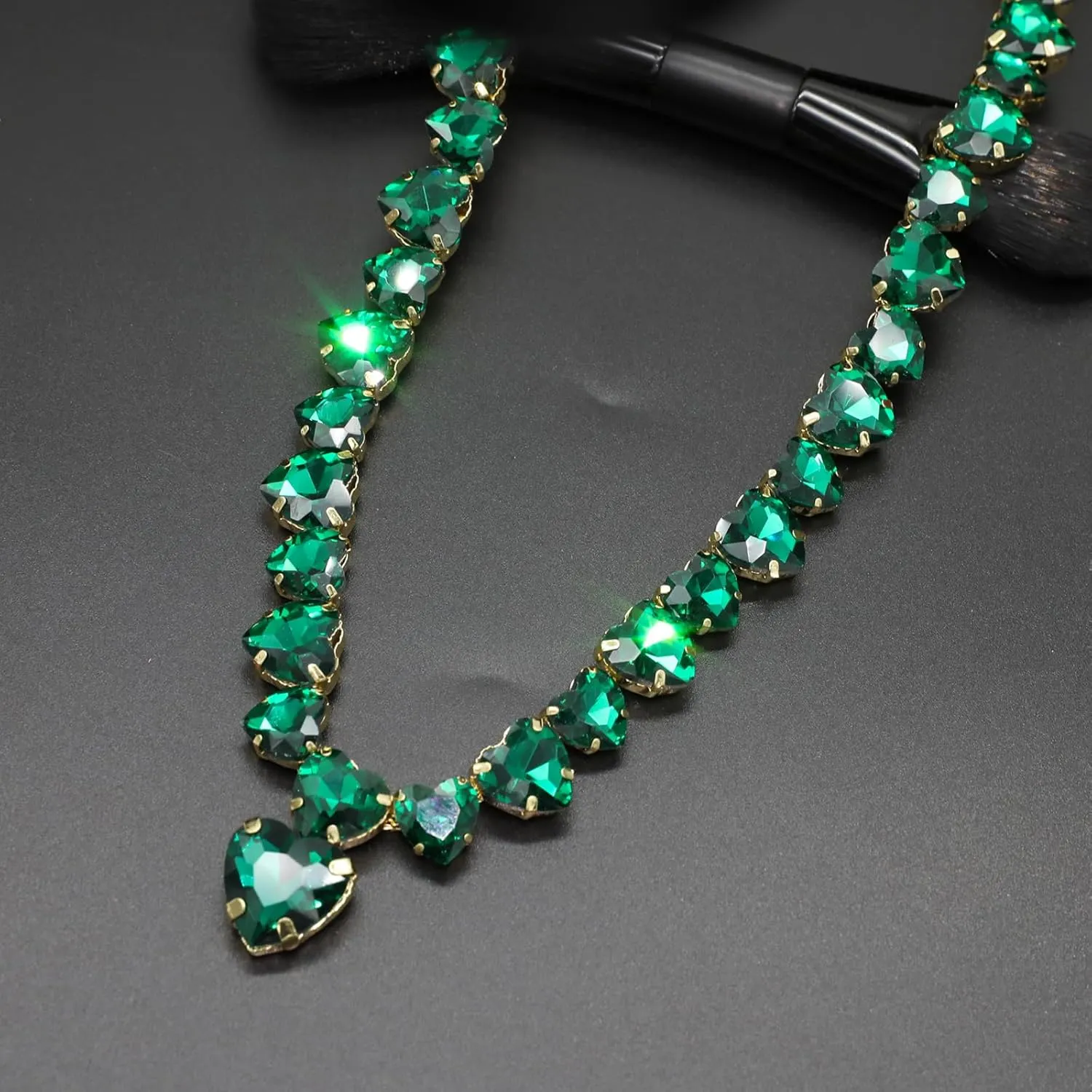 Crystal Rhinestone Choker Collar Necklace For Women Emerald Statement Piece Sparkly Colorful Crystal Neck Gold Chain Necklace