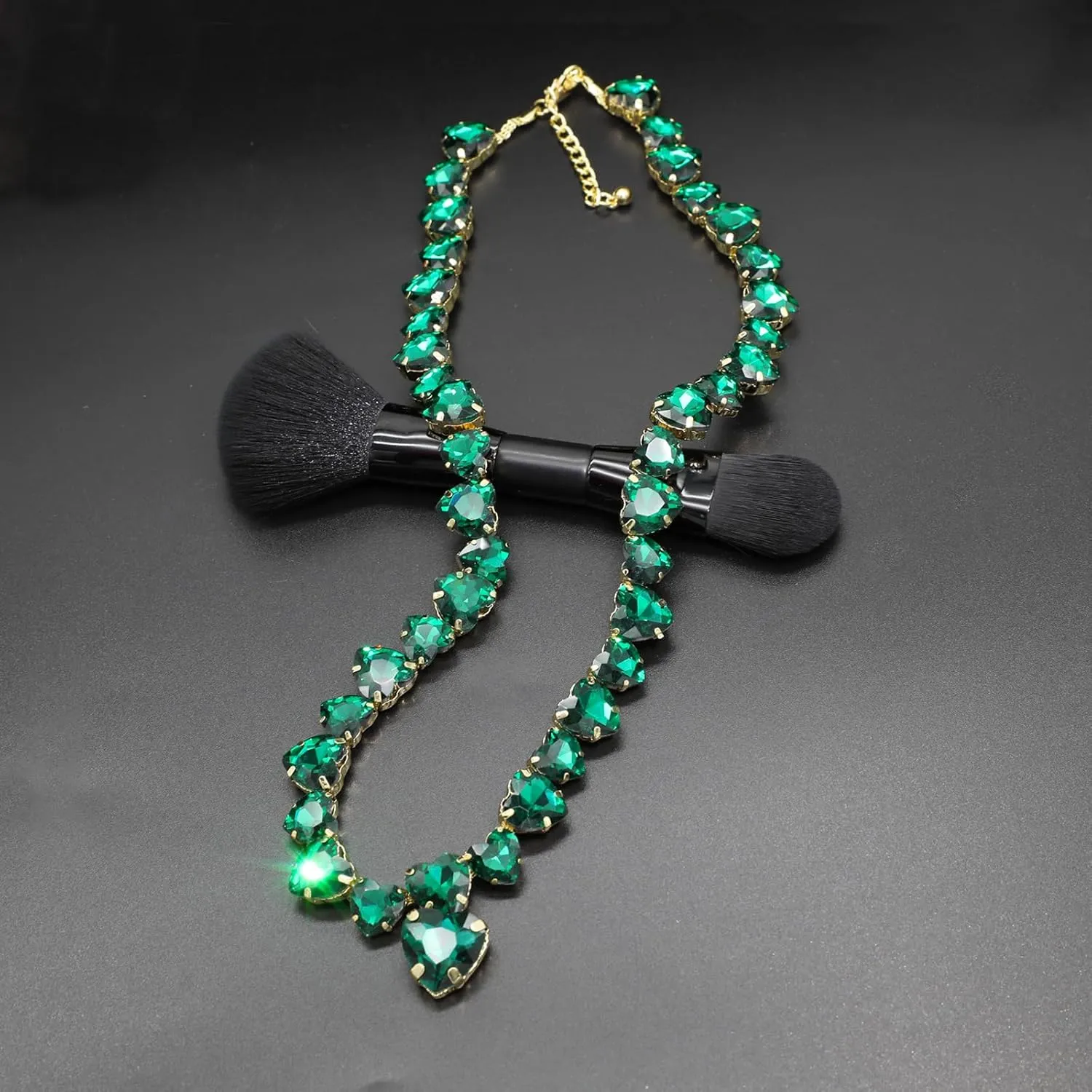 Crystal Rhinestone Choker Collar Necklace For Women Emerald Statement Piece Sparkly Colorful Crystal Neck Gold Chain Necklace