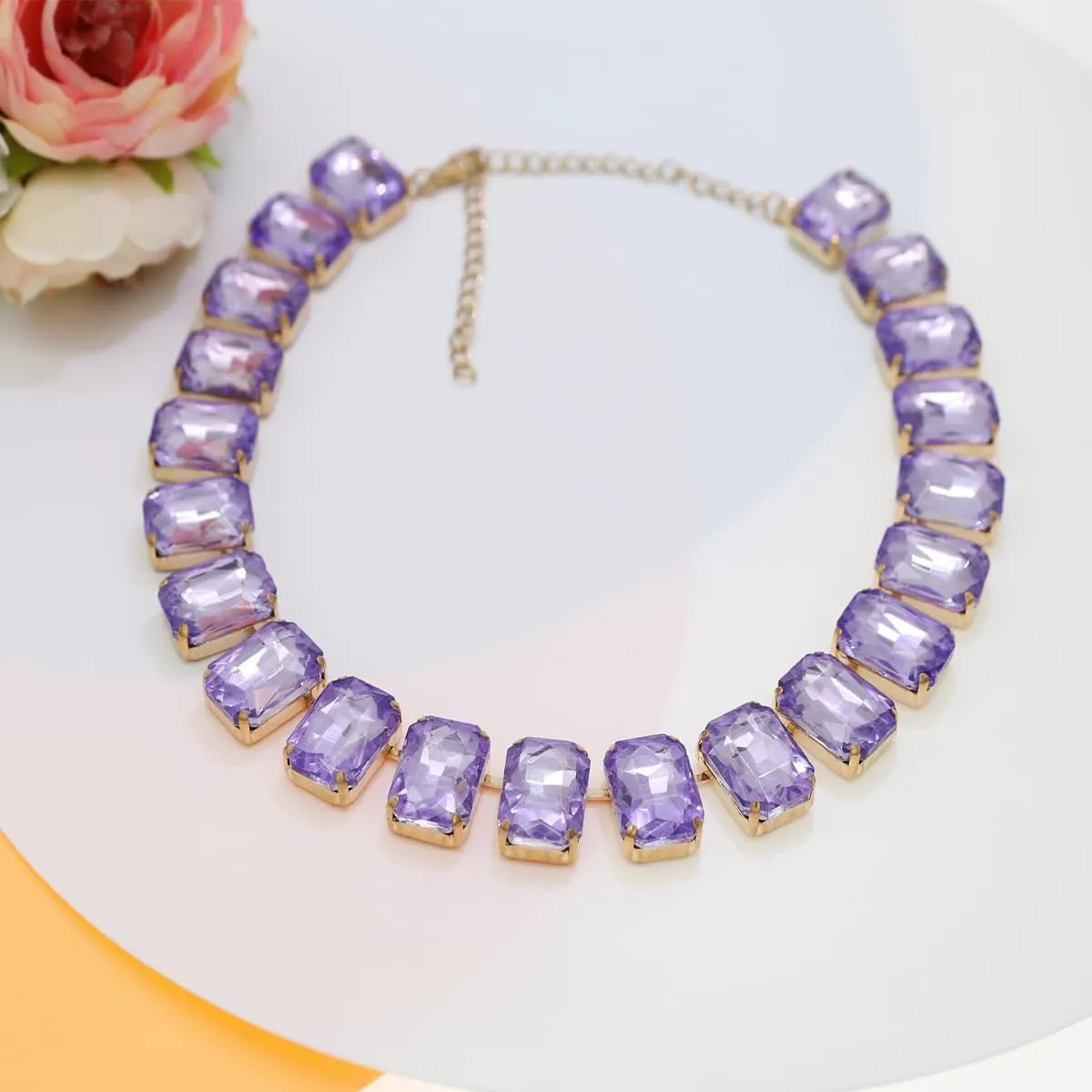 Crystal Rhinestone Choker Collar Necklace For Women Emerald Statement Piece Sparkly Colorful Crystal Neck Gold Chain Necklace