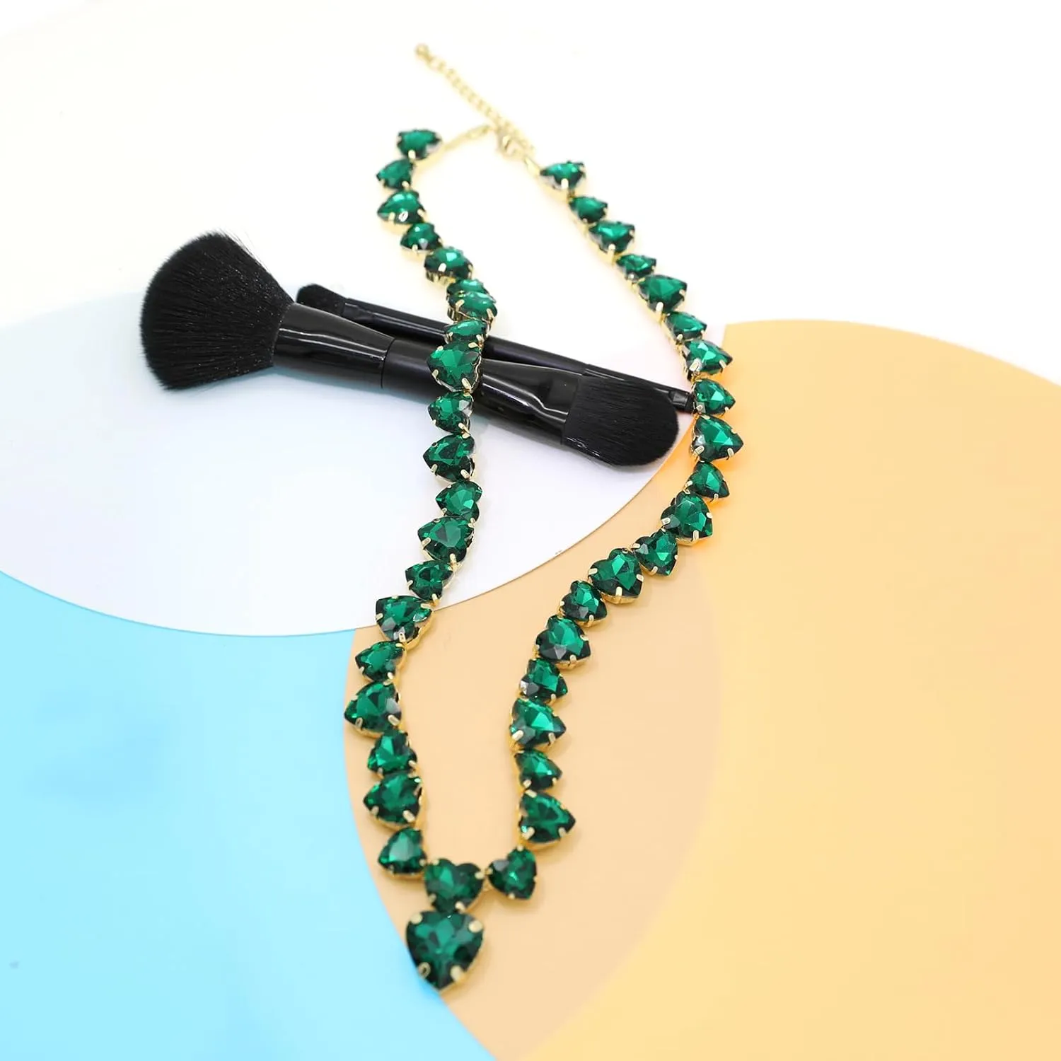 Crystal Rhinestone Choker Collar Necklace For Women Emerald Statement Piece Sparkly Colorful Crystal Neck Gold Chain Necklace