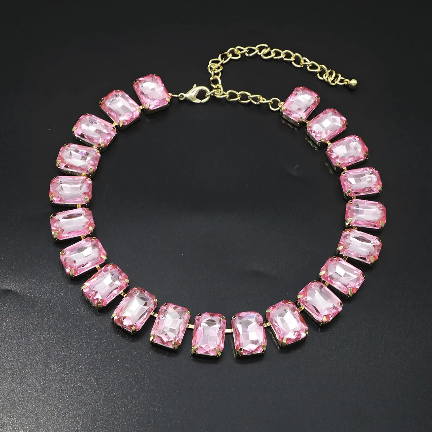 Crystal Rhinestone Choker Collar Necklace For Women Emerald Statement Piece Sparkly Colorful Crystal Neck Gold Chain Necklace