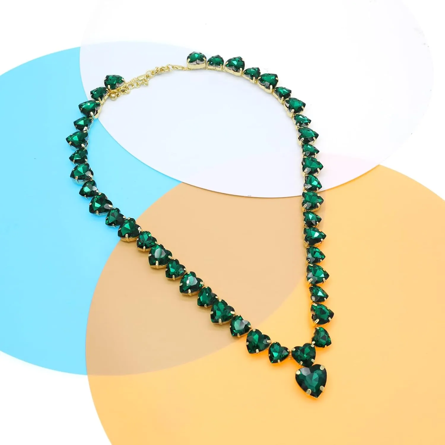 Crystal Rhinestone Choker Collar Necklace For Women Emerald Statement Piece Sparkly Colorful Crystal Neck Gold Chain Necklace