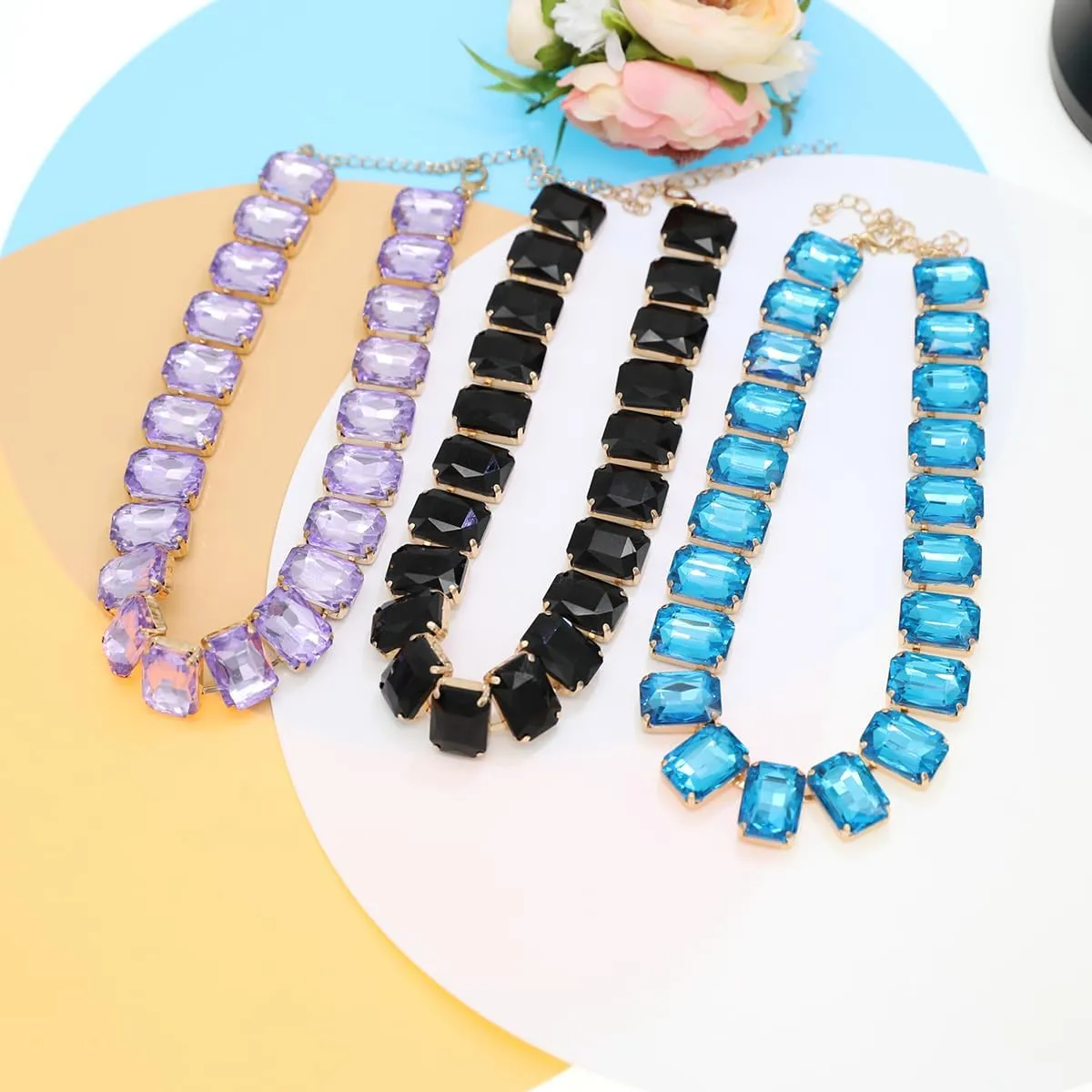 Crystal Rhinestone Choker Collar Necklace For Women Emerald Statement Piece Sparkly Colorful Crystal Neck Gold Chain Necklace