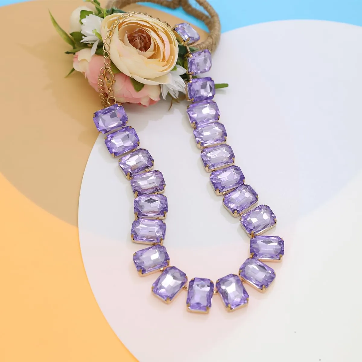 Crystal Rhinestone Choker Collar Necklace For Women Emerald Statement Piece Sparkly Colorful Crystal Neck Gold Chain Necklace
