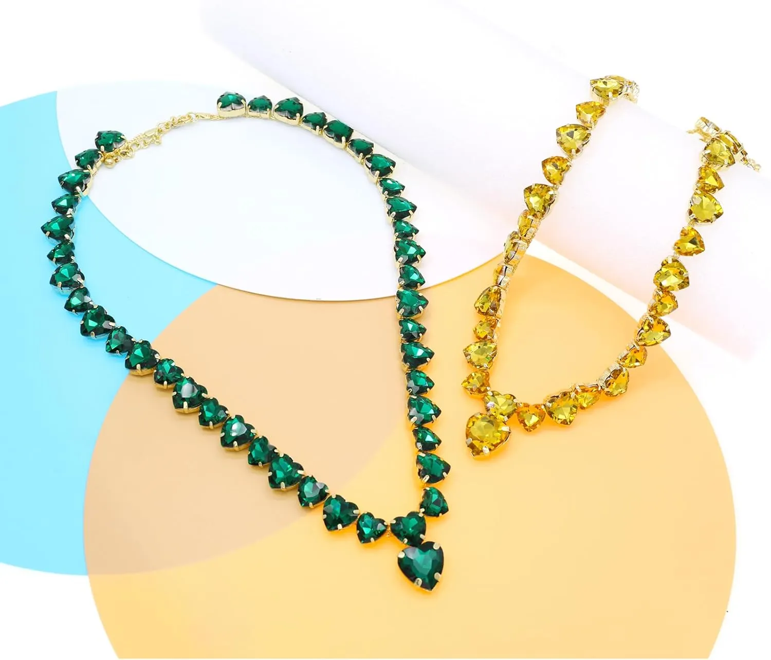 Crystal Rhinestone Choker Collar Necklace For Women Emerald Statement Piece Sparkly Colorful Crystal Neck Gold Chain Necklace