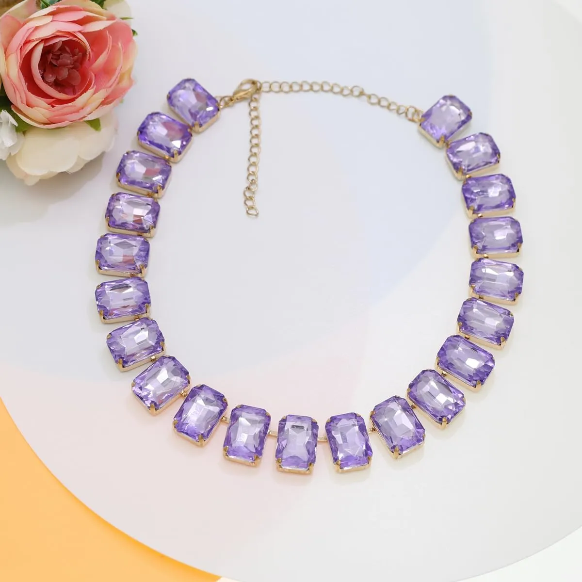 Crystal Rhinestone Choker Collar Necklace For Women Emerald Statement Piece Sparkly Colorful Crystal Neck Gold Chain Necklace