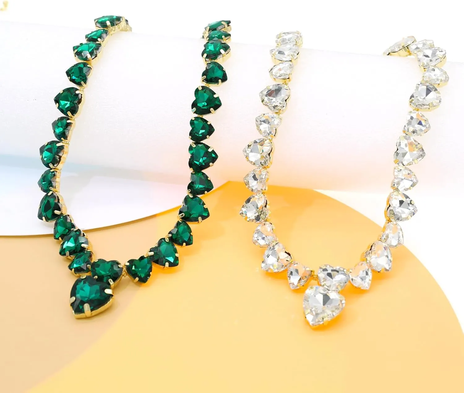 Crystal Rhinestone Choker Collar Necklace For Women Emerald Statement Piece Sparkly Colorful Crystal Neck Gold Chain Necklace