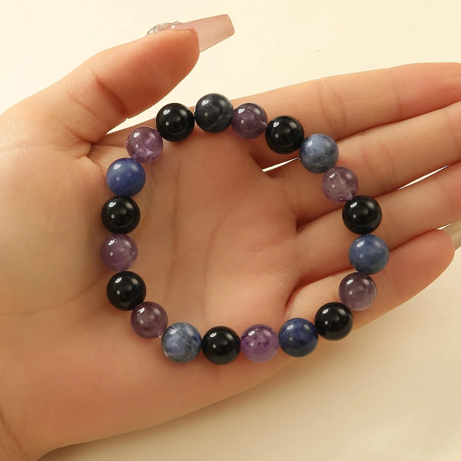 Crystal Vibe Empowerment Bracelet  Strength & Confidence Bracelet  Amethyst, Black Obsidian & Sodalite Crystal Bracelet - 10mm Beaded Bracelets For Men Women  Adjustable Size
