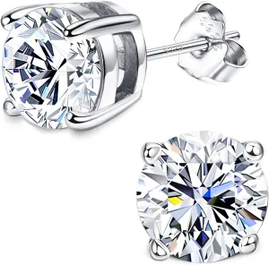 Cubic Zirconia Earrings MUSECLOUD 925 Sterling Silver Stud Earrings For Women White Gold Plated 4 Prong 0.5-4ct Brilliant Round Cut CZ Earrings Studs Set